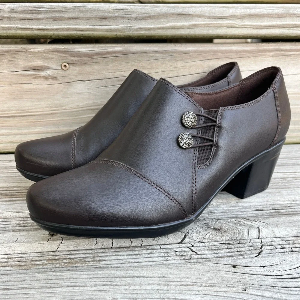Clarks Collection Emslie‎ Warren Dark Brown Leather Heeled Loafers Womens 9 W